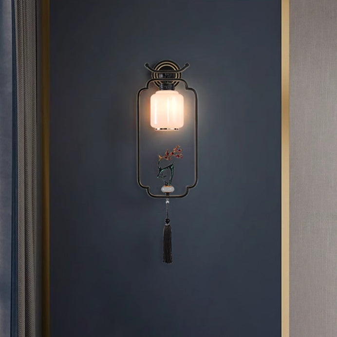 Chinese Deer Iron Hardware Glass 1 - Light Wall Sconce Lamp