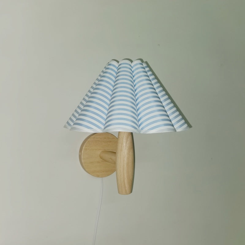 Umbrella Lampshade Wood Base PVC 1 - Light Wall Sconce Lamp