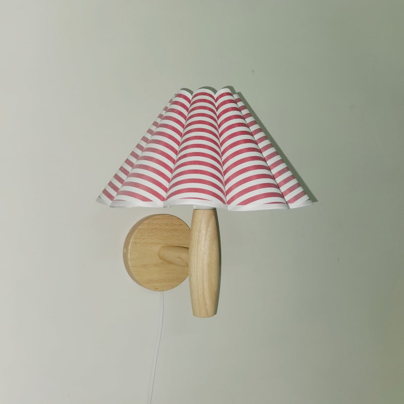 Umbrella Lampshade Wood Base PVC 1 - Light Wall Sconce Lamp