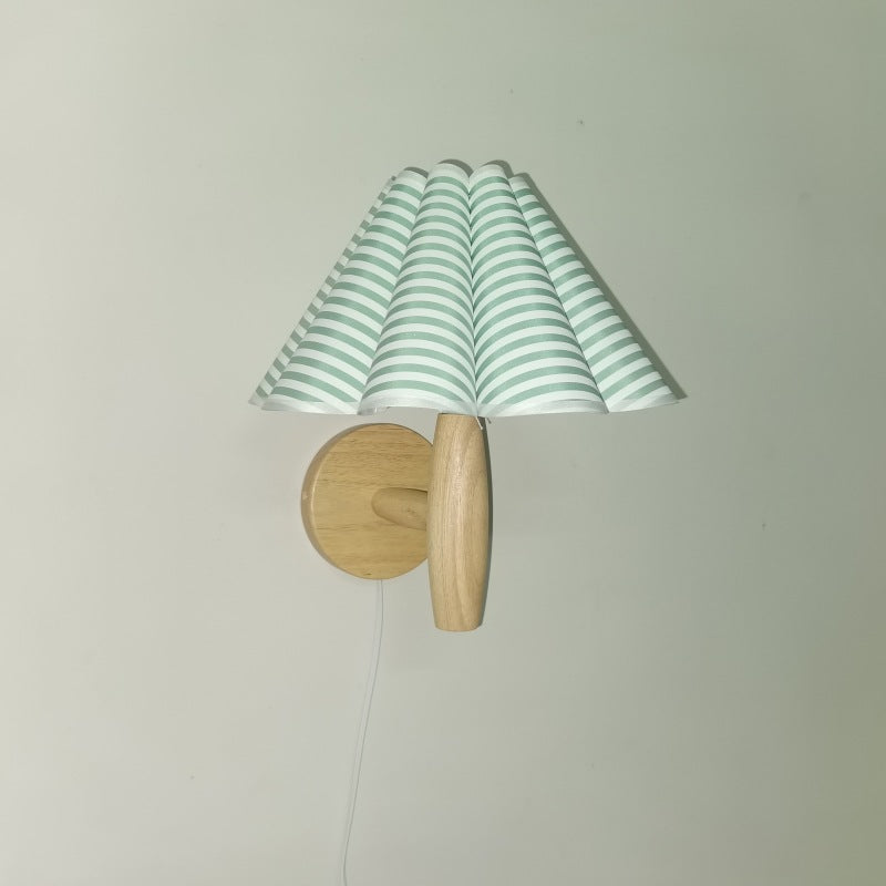 Umbrella Lampshade Wood Base PVC 1 - Light Wall Sconce Lamp