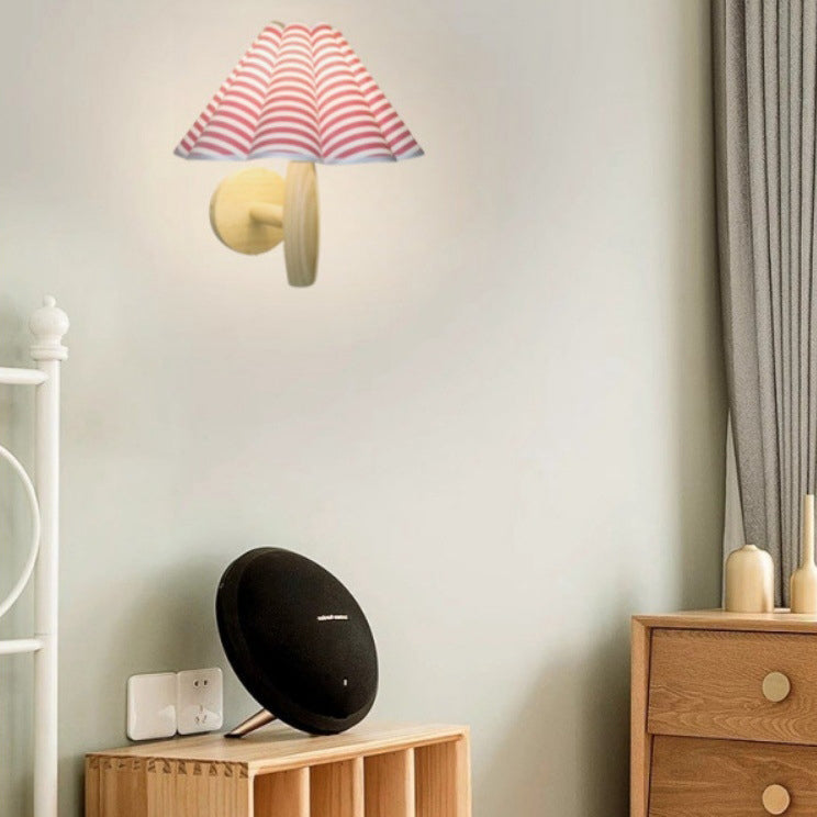 Umbrella Lampshade Wood Base PVC 1 - Light Wall Sconce Lamp