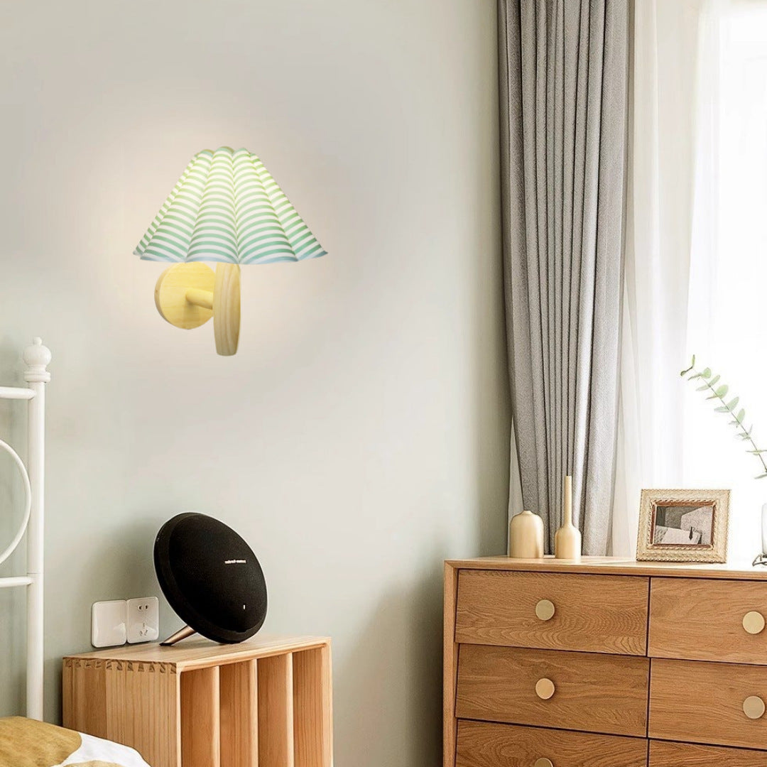 Umbrella Lampshade Wood Base PVC 1 - Light Wall Sconce Lamp