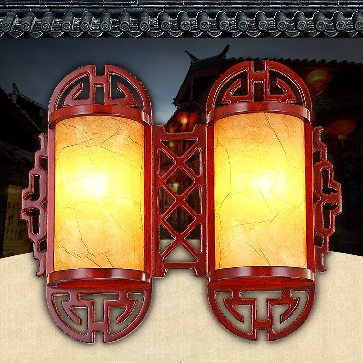 Chinese Lampshade Wood 1/2 - Light Wall Sconce Lamp