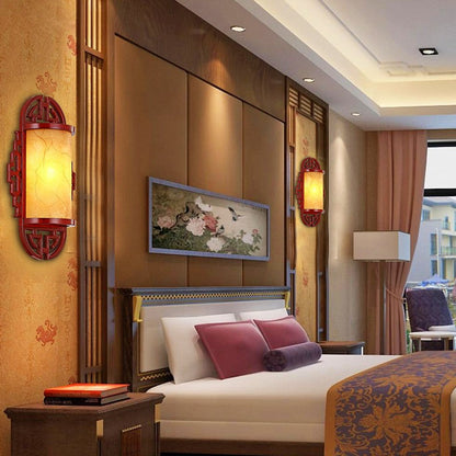 Chinese Lampshade Wood 1/2 - Light Wall Sconce Lamp