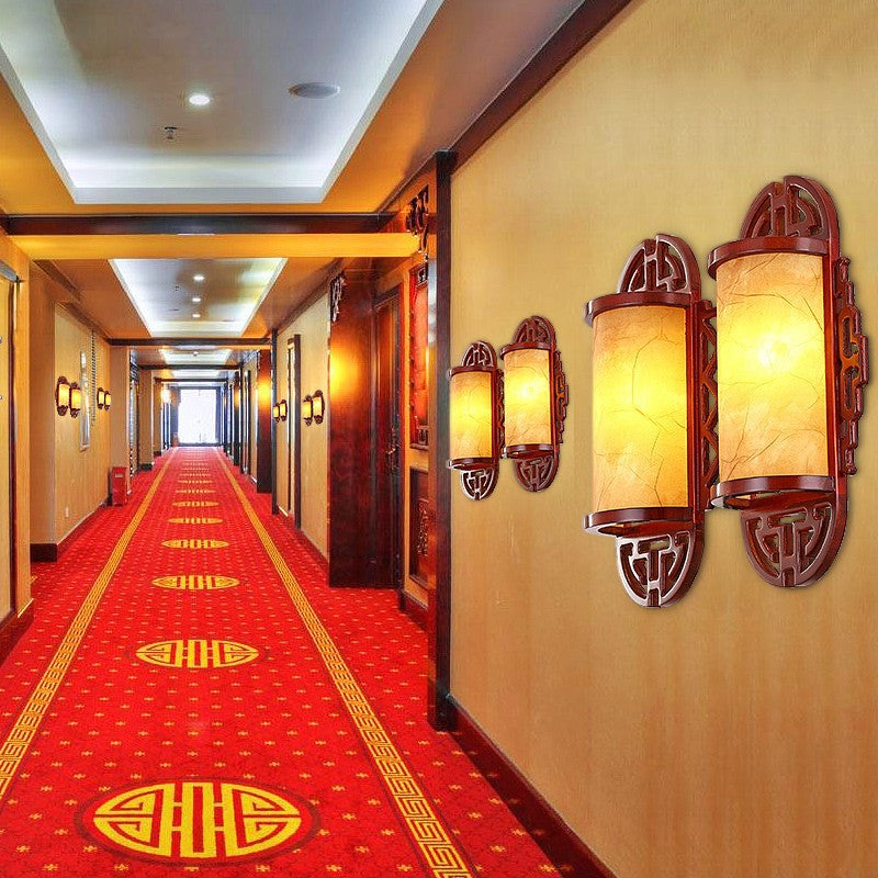 Chinese Lampshade Wood 1/2 - Light Wall Sconce Lamp