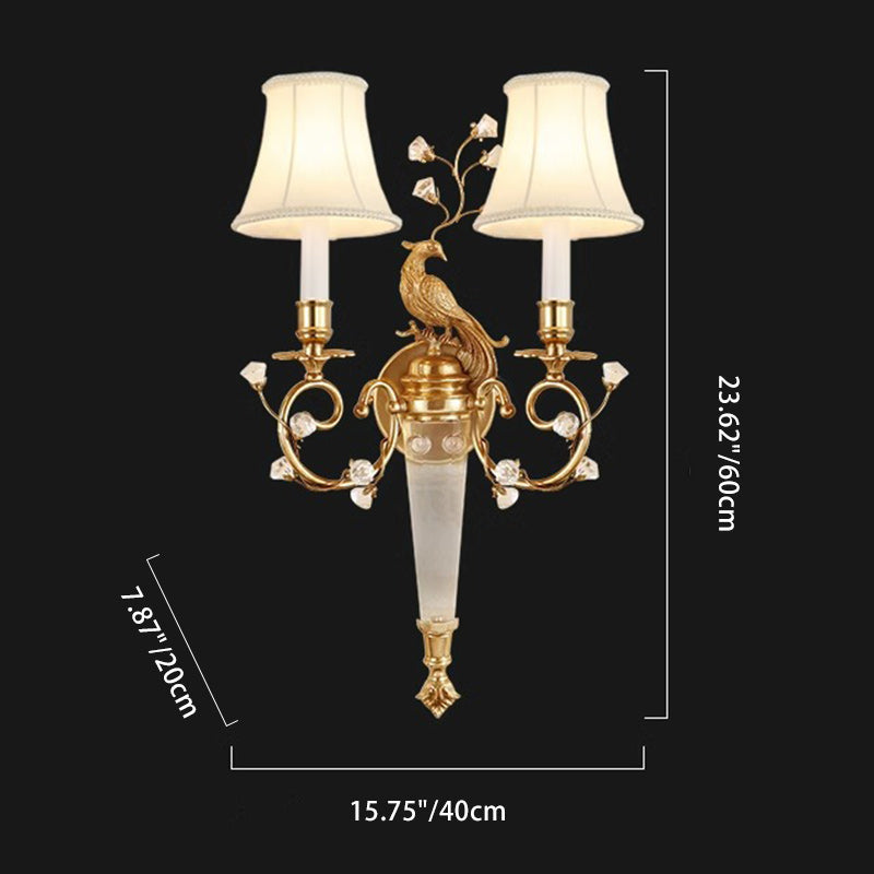 French Fabric Lampshade Crystal 2 - Light Wall Sconce Lamp