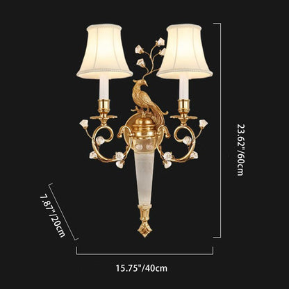 French Fabric Lampshade Crystal 2 - Light Wall Sconce Lamp