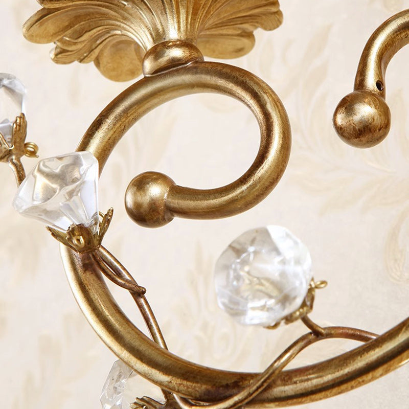 French Fabric Lampshade Crystal 2 - Light Wall Sconce Lamp