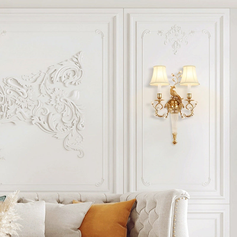 French Fabric Lampshade Crystal 2 - Light Wall Sconce Lamp