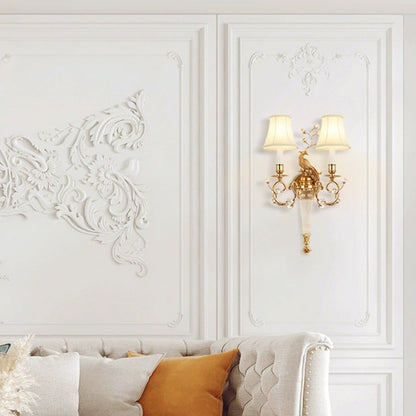 French Fabric Lampshade Crystal 2 - Light Wall Sconce Lamp