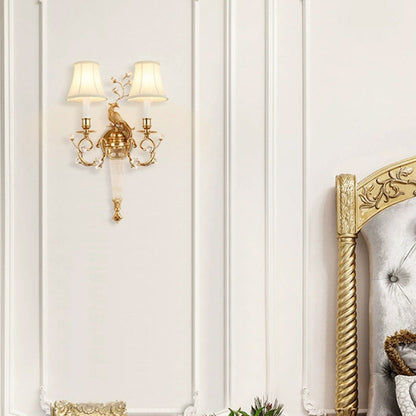 French Fabric Lampshade Crystal 2 - Light Wall Sconce Lamp