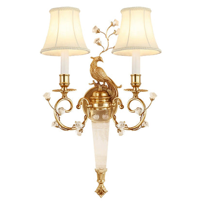 French Fabric Lampshade Crystal 2 - Light Wall Sconce Lamp