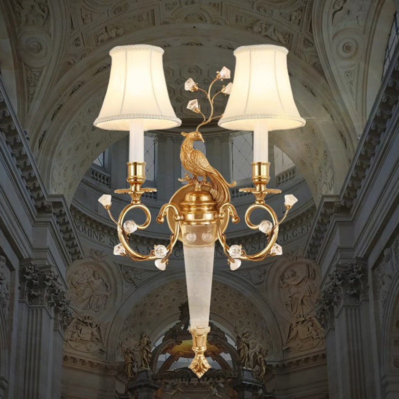 French Fabric Lampshade Crystal 2 - Light Wall Sconce Lamp