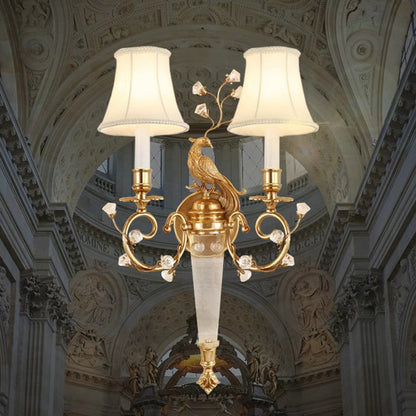 French Fabric Lampshade Crystal 2 - Light Wall Sconce Lamp