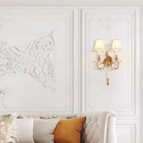 French Fabric Lampshade Crystal 2 - Light Wall Sconce Lamp
