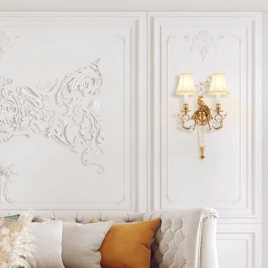 French Fabric Lampshade Crystal 2 - Light Wall Sconce Lamp