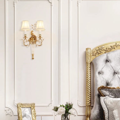 French Fabric Lampshade Crystal 2 - Light Wall Sconce Lamp
