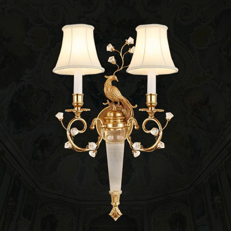 French Fabric Lampshade Crystal 2 - Light Wall Sconce Lamp