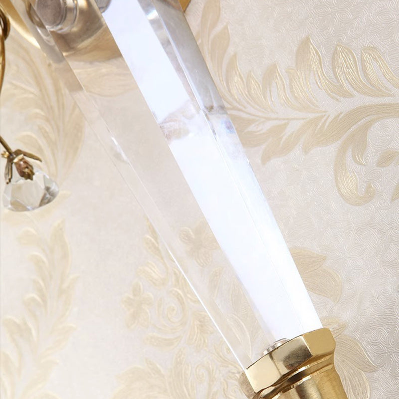 French Fabric Lampshade Crystal 2 - Light Wall Sconce Lamp