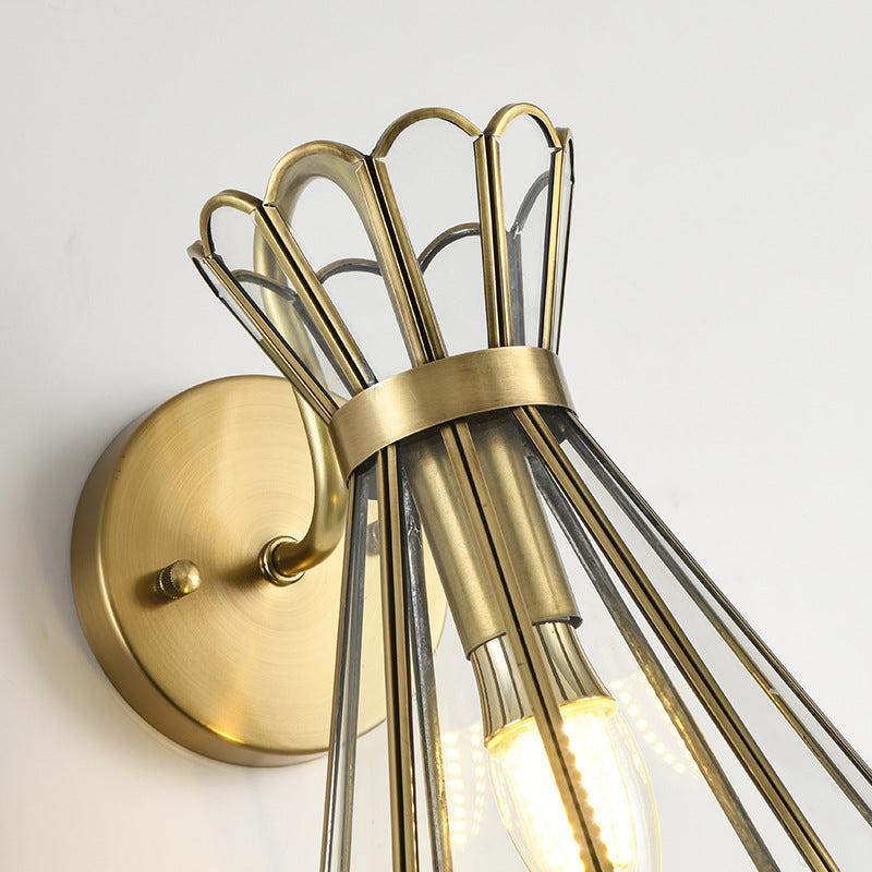 Retro Cone Full Copper Glass 1 - Light Wall Sconce Lamp