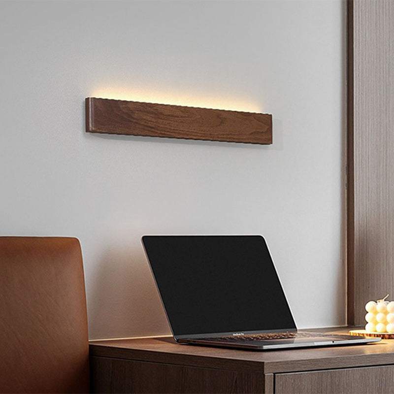 Rectangular Strip Aluminum Walnut PC LED Wall Sconce Lamp