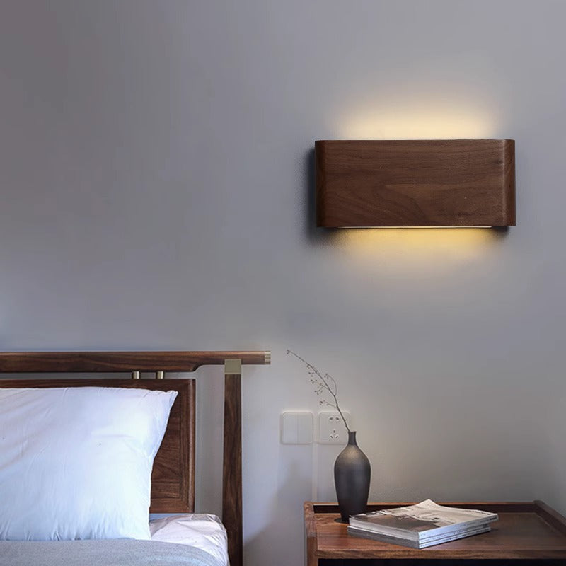 Rectangular Strip Aluminum Walnut PC LED Wall Sconce Lamp