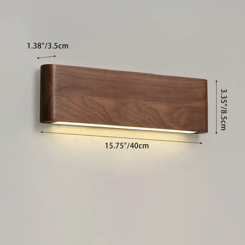 Rectangular Strip Aluminum Walnut PC LED Wall Sconce Lamp