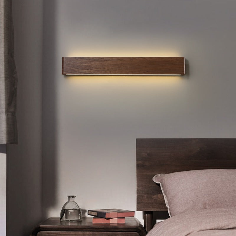 Rectangular Strip Aluminum Walnut PC LED Wall Sconce Lamp