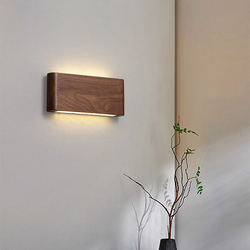 Rectangular Strip Aluminum Walnut PC LED Wall Sconce Lamp