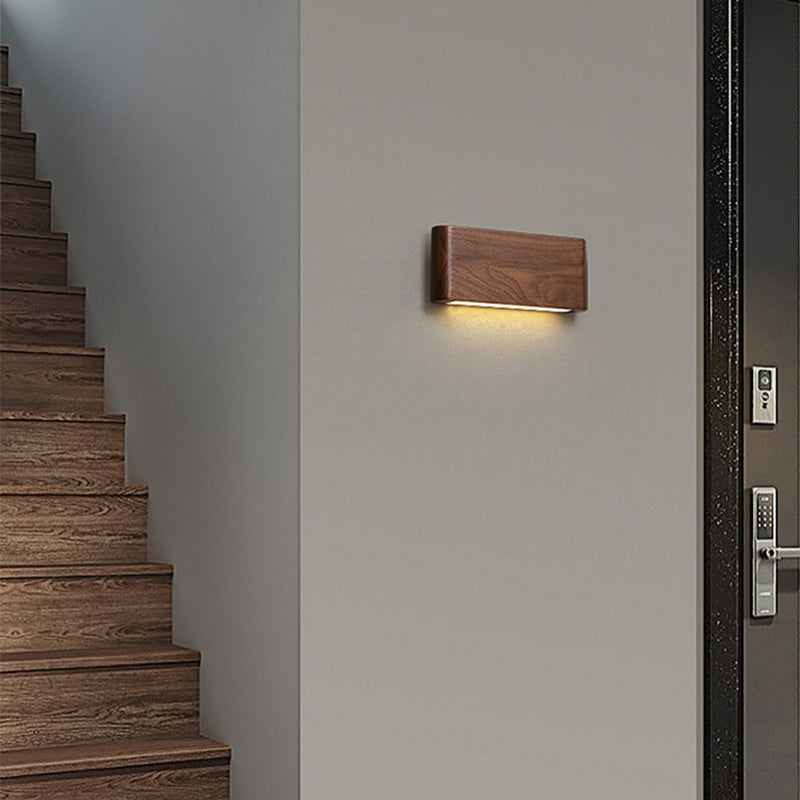 Rectangular Strip Aluminum Walnut PC LED Wall Sconce Lamp