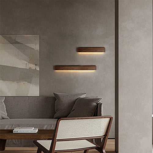 Rectangular Strip Aluminum Walnut PC LED Wall Sconce Lamp