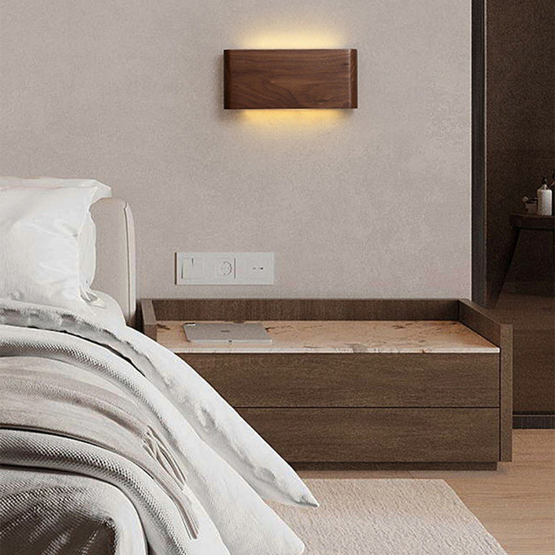 Rectangular Strip Aluminum Walnut PC LED Wall Sconce Lamp