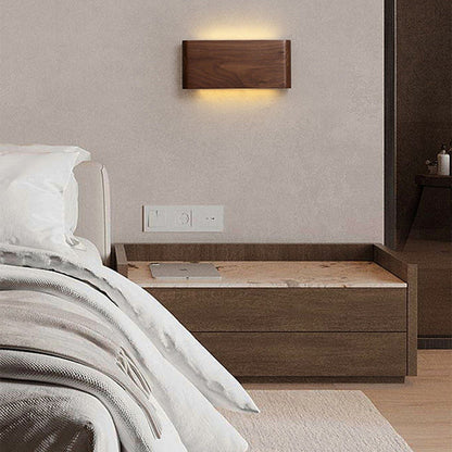 Rectangular Strip Aluminum Walnut PC LED Wall Sconce Lamp