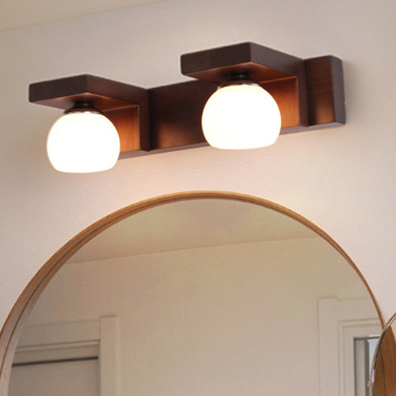 Contemporary Nordic Rectangle Solid Wood Glass 2/3 - Light Vanity Light Mirror Front Wall Sconce Lamp For Bathroom