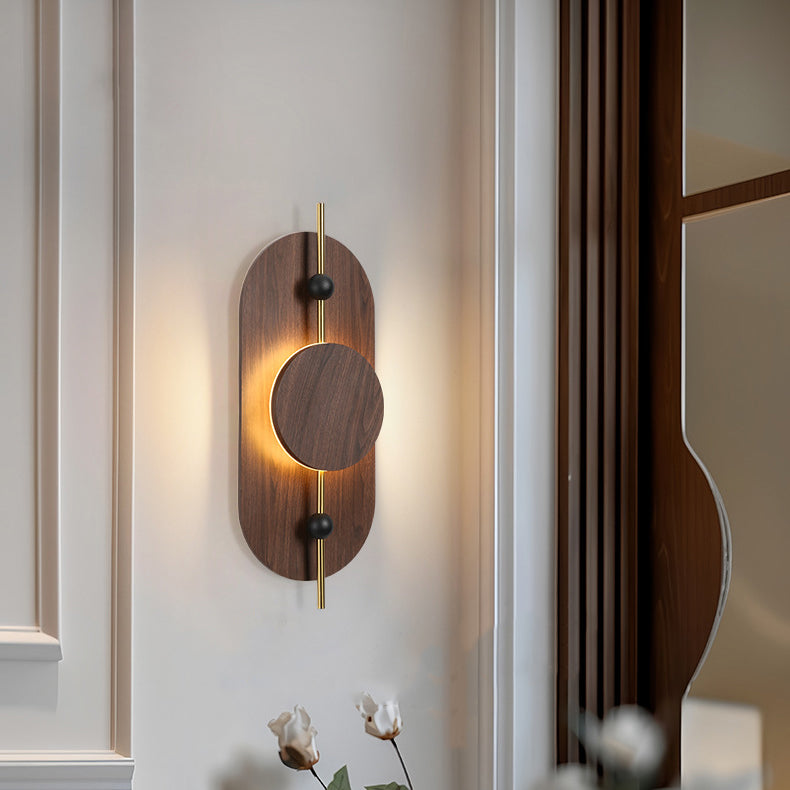 Deco Oval Solid Wood Iron Splicing LED Wall Sconce Lamp