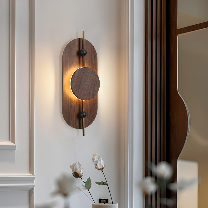 Deco Oval Solid Wood Iron Splicing LED Wall Sconce Lamp