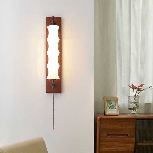 Rectangular Solid Wood Iron Glass LED Wall Sconce Lamp