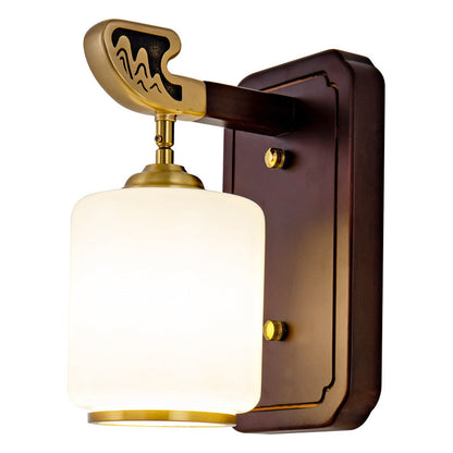 Chinese Lampshade Wood Copper 1 - Light Wall Sconce Lamp