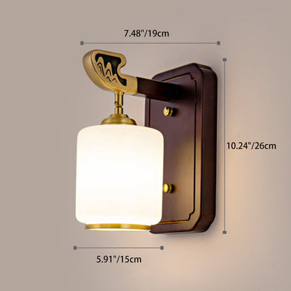 Chinese Lampshade Wood Copper 1 - Light Wall Sconce Lamp