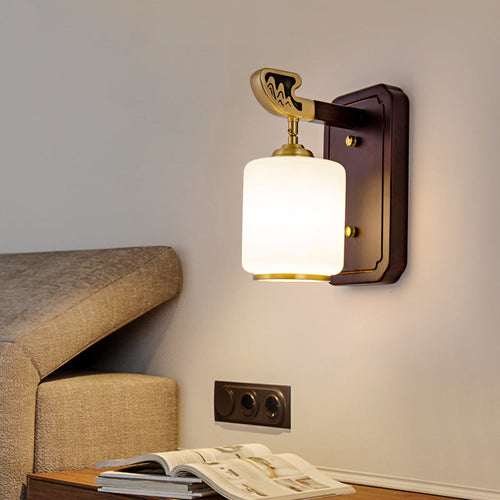 Chinese Lampshade Wood Copper 1 - Light Wall Sconce Lamp