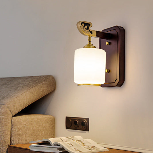 Chinese Lampshade Wood Copper 1 - Light Wall Sconce Lamp