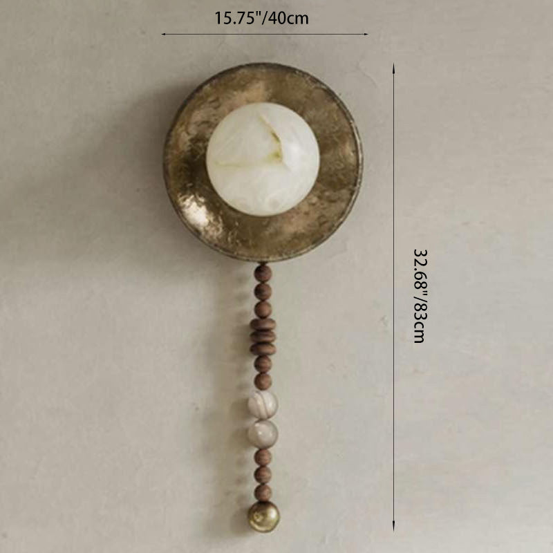Round Lampshade Solid Wood Iron 1 - Light Wall Sconce Lamp