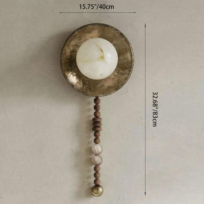 Round Lampshade Solid Wood Iron 1 - Light Wall Sconce Lamp