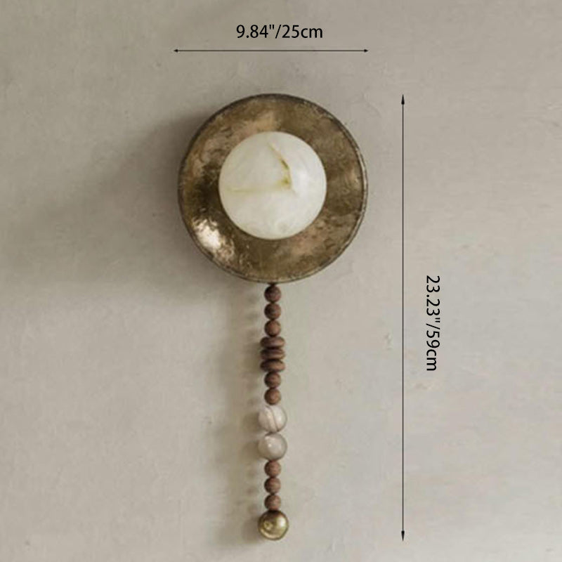 Round Lampshade Solid Wood Iron 1 - Light Wall Sconce Lamp
