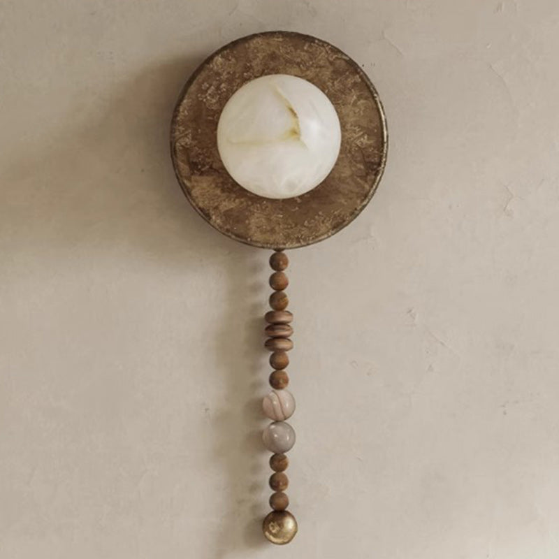 Round Lampshade Solid Wood Iron 1 - Light Wall Sconce Lamp