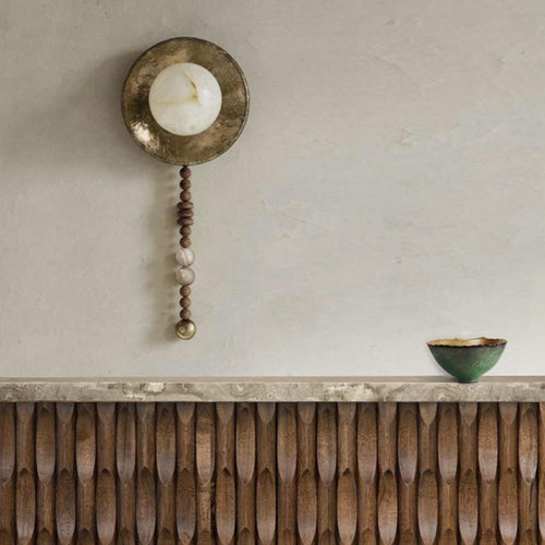 Round Lampshade Solid Wood Iron 1 - Light Wall Sconce Lamp