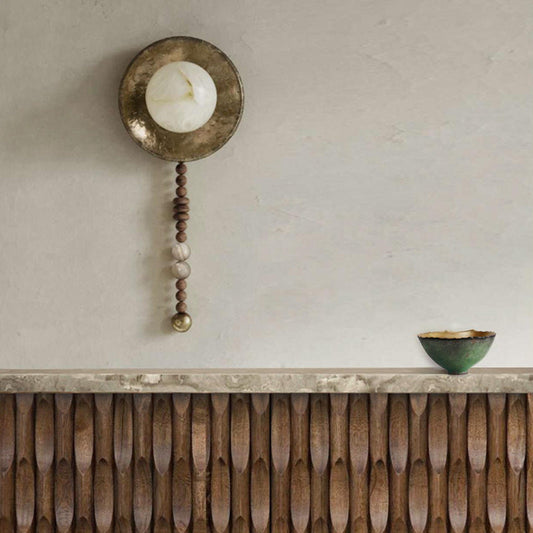 Round Lampshade Solid Wood Iron 1 - Light Wall Sconce Lamp