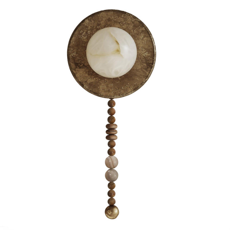 Round Lampshade Solid Wood Iron 1 - Light Wall Sconce Lamp