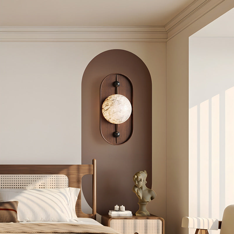 Round Imitation Marble Lampshade Iron LED Wall Sconce Lamp