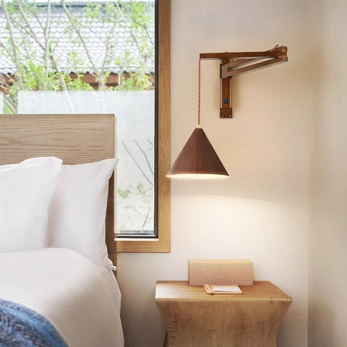 Simplicity Wood Lampshade Iron 1 - Light Wall Sconce Lamp